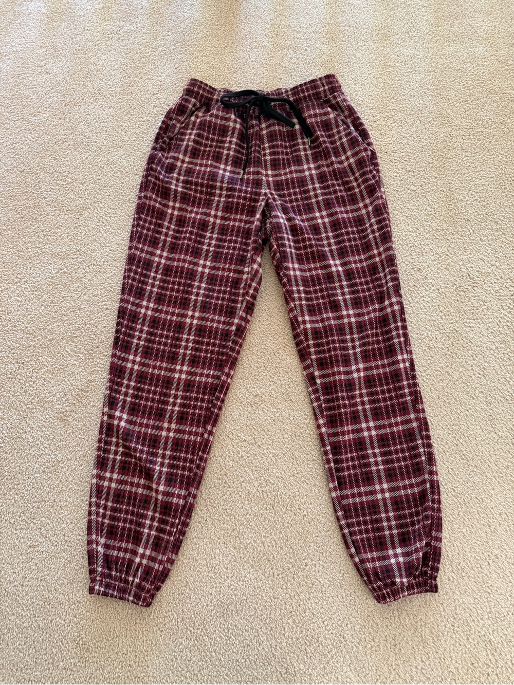 Womens Burgundy Plaid Jogger Trousers